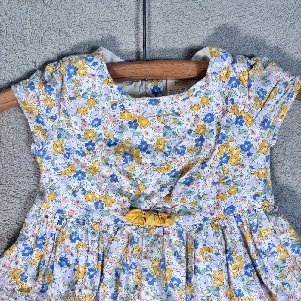 OshKosh‎ B'gosh Twirl Spring Dress Girls 2T Floral Print Yellow Bow Button Back